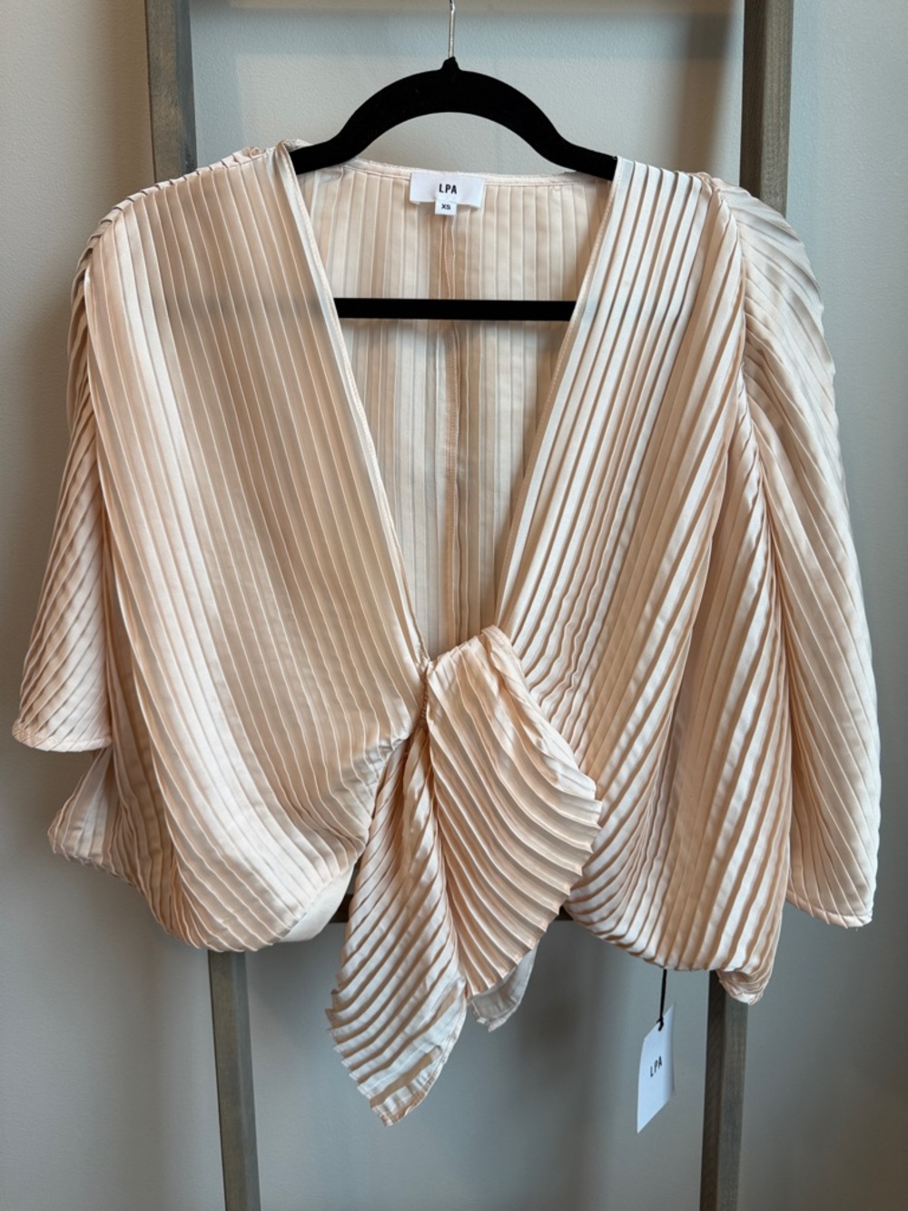LPA Pleated Tie-Front V-Neck Top in Light Blush Cream